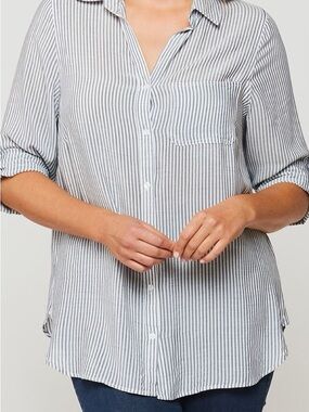 Velvet Heart Striped Button-Down Shirt in White and Gray